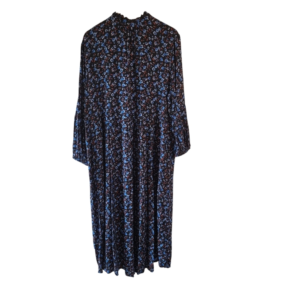 Terra Sky Women's Plus Size Peasant Dress 2X Blue Floral Long Sleeve Pocket Fall - Picture 4 of 13
